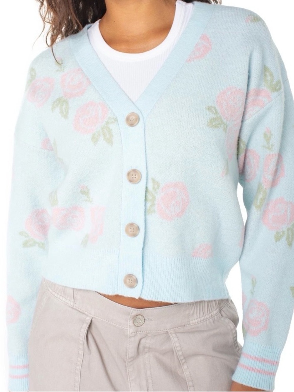 Celebrity Pink Floral V-Neck Button Cardigan. Size XXL